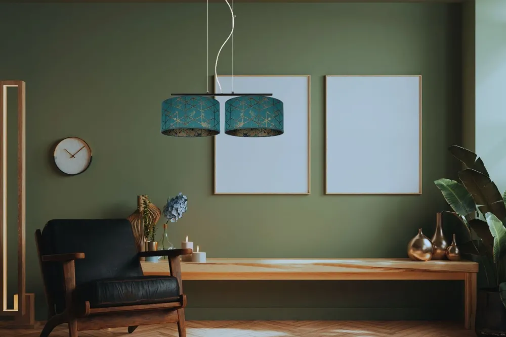 Belis Stoff Pendelleuchte blendarm Grün Muster E27 70 cm lang