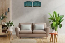 Belis Stoff Pendelleuchte blendarm Grün Muster E27 70 cm lang