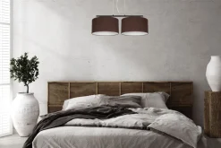 New Belis Stoff Pendelleuchte blendarm Braun Weiß E27 70 cm lang