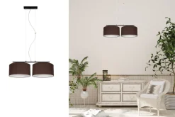 New Belis Stoff Pendelleuchte blendarm Braun Weiß E27 70 cm lang