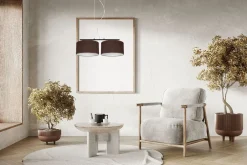 New Belis Stoff Pendelleuchte blendarm Braun Weiß E27 70 cm lang