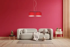 Best Belis Stoff Pendelleuchte blendarm Rot Weiß E27 70 cm lang