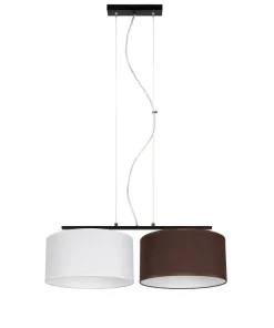 Best Belis Stoff Pendelleuchte blendarm Weiß Braun E27 70 cm lang
