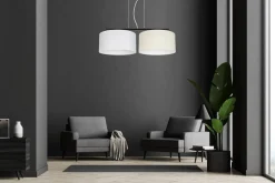 Belis Stoff Pendelleuchte blendarm Weiß Ecru E27 70 cm lang