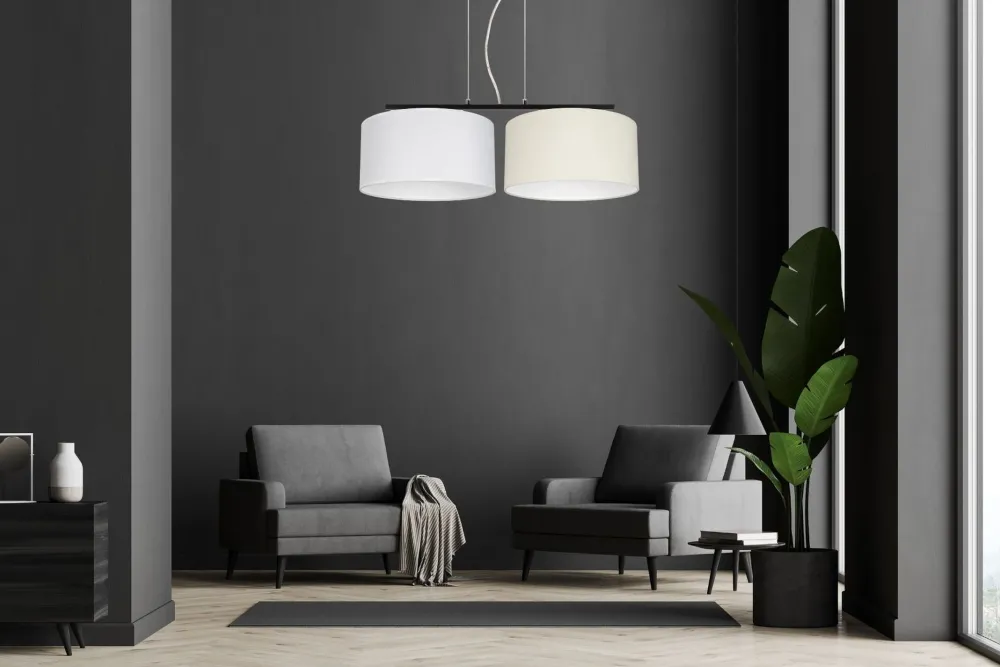 Belis Stoff Pendelleuchte blendarm Weiß Ecru E27 70 cm lang