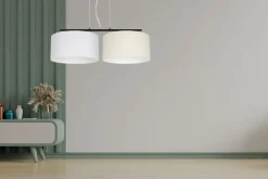 Belis Stoff Pendelleuchte blendarm Weiß Ecru E27 70 cm lang