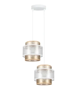 Belis Stoff Pendelleuchte Weiß Gold E27 2-flammig L:33 cm* Hängelampen|Bürolampen