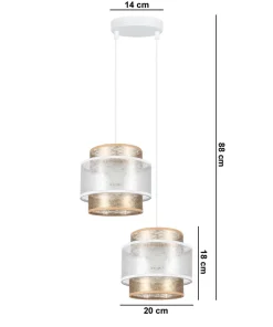 Belis Stoff Pendelleuchte Weiß Gold E27 2-flammig L:33 cm* Hängelampen|Bürolampen