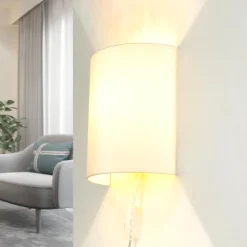 Nowodvorski Stoff Wandleuchte mit Kabel Schalter Creme ALICE