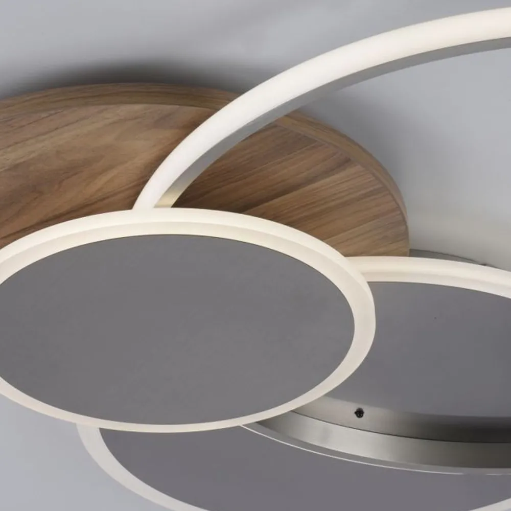 Paul Neuhaus Stylische LED Deckenlampe Holz Ringe 6000 lm dimmbar