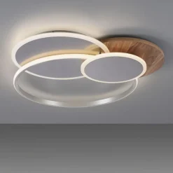 Paul Neuhaus Stylische LED Deckenlampe Holz Ringe 6000 lm dimmbar