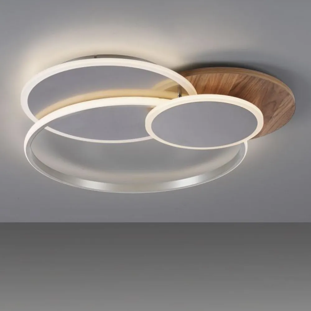 Paul Neuhaus Stylische LED Deckenlampe Holz Ringe 6000 lm dimmbar