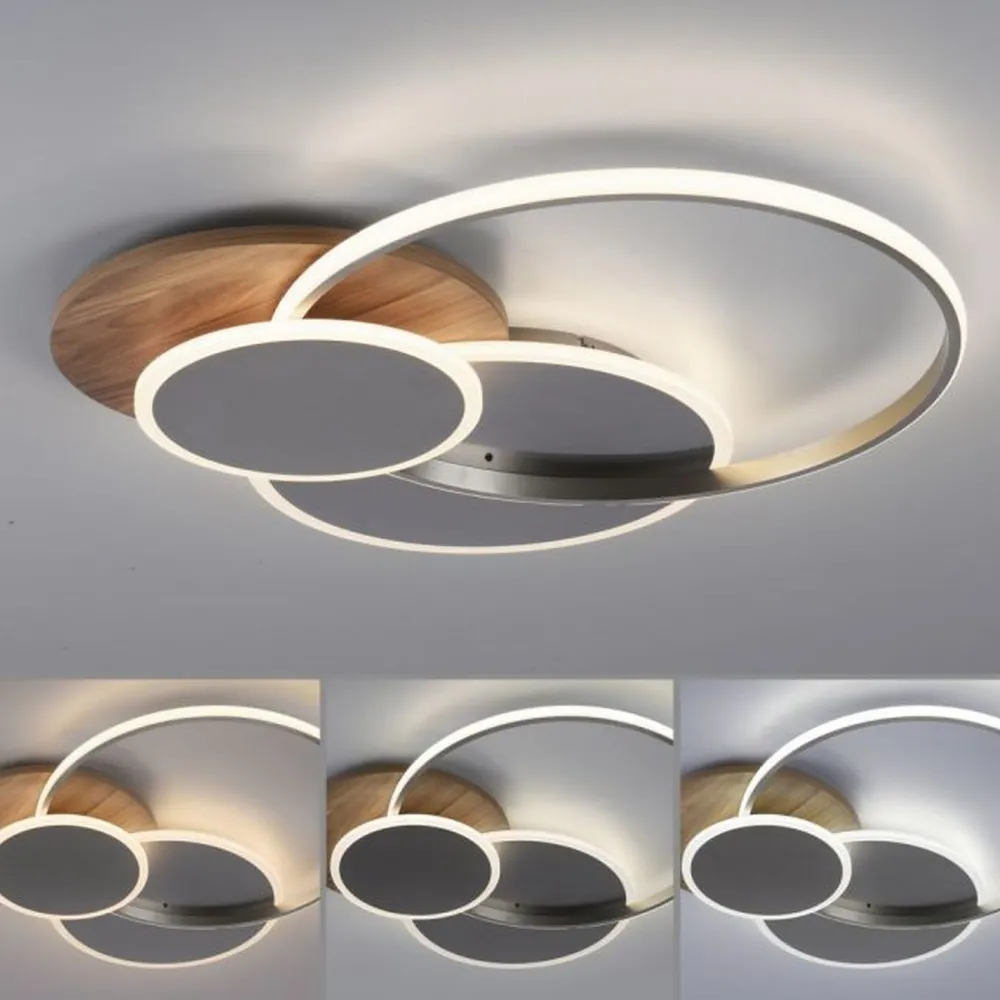Paul Neuhaus Stylische LED Deckenlampe Holz Ringe 6000 lm dimmbar