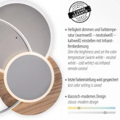Paul Neuhaus Stylische LED Deckenlampe Holz Ringe 6000 lm dimmbar