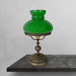 Sale Giovanni Battista Tischlampe 39 cm Jugendstil Glas Messing in Bronze Antik Grün