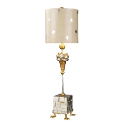 Elstead Tischlampe AMIN Blattsilber 102cm Ø23cm Bodenlampe