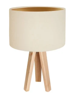 BPS Koncept Tischlampe AYLMER Creme Gold Retro Dreibein 46cm Holz* Schlafzimmer Lampen|Holzlampen