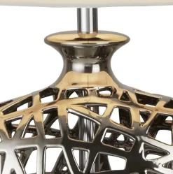 Searchlight Tischlampe Chrom Weiß E27 57 cm Ø 36 cm Stoff Keramik* Stofflampen|Schlafzimmer Lampen