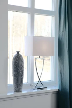 By Rydéns Tischlampe Chrom Weiß Metall Stoff E27 69 cm hoch* Wohnzimmerlampen|Schlafzimmer Lampen