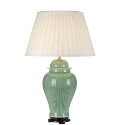 Elstead Tischlampe Creme Grün 81cm hoch Keramik Stoff* Tischlampen|Schlafzimmer Lampen