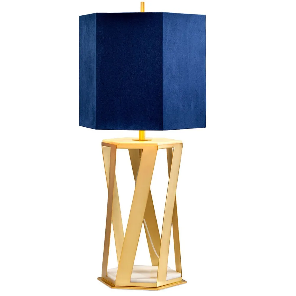 Elstead Tischlampe Design Gold Blau Marmor Fuß 87cm hoch* Tischlampen|Schlafzimmer Lampen