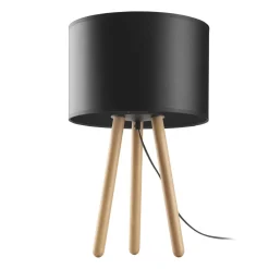 TK Lighting Tischlampe Dreibein 46 cm Skandinavisch Holz Stoff E27* Tischlampen|Schlafzimmer Lampen