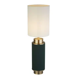 Searchlight Tischlampe E27 72 cm hoch Stoff Metall Grün Weiß Messing* Stofflampen|Rustikale Lampen