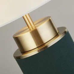 Searchlight Tischlampe E27 72 cm hoch Stoff Metall Grün Weiß Messing* Stofflampen|Rustikale Lampen