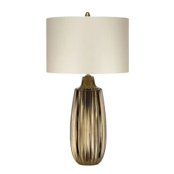 Discount Elstead Tischlampe E27 67 cm in Bronze Weiß Keramik Stoff