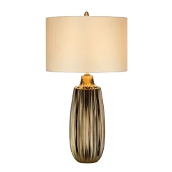 Discount Elstead Tischlampe E27 67 cm in Bronze Weiß Keramik Stoff