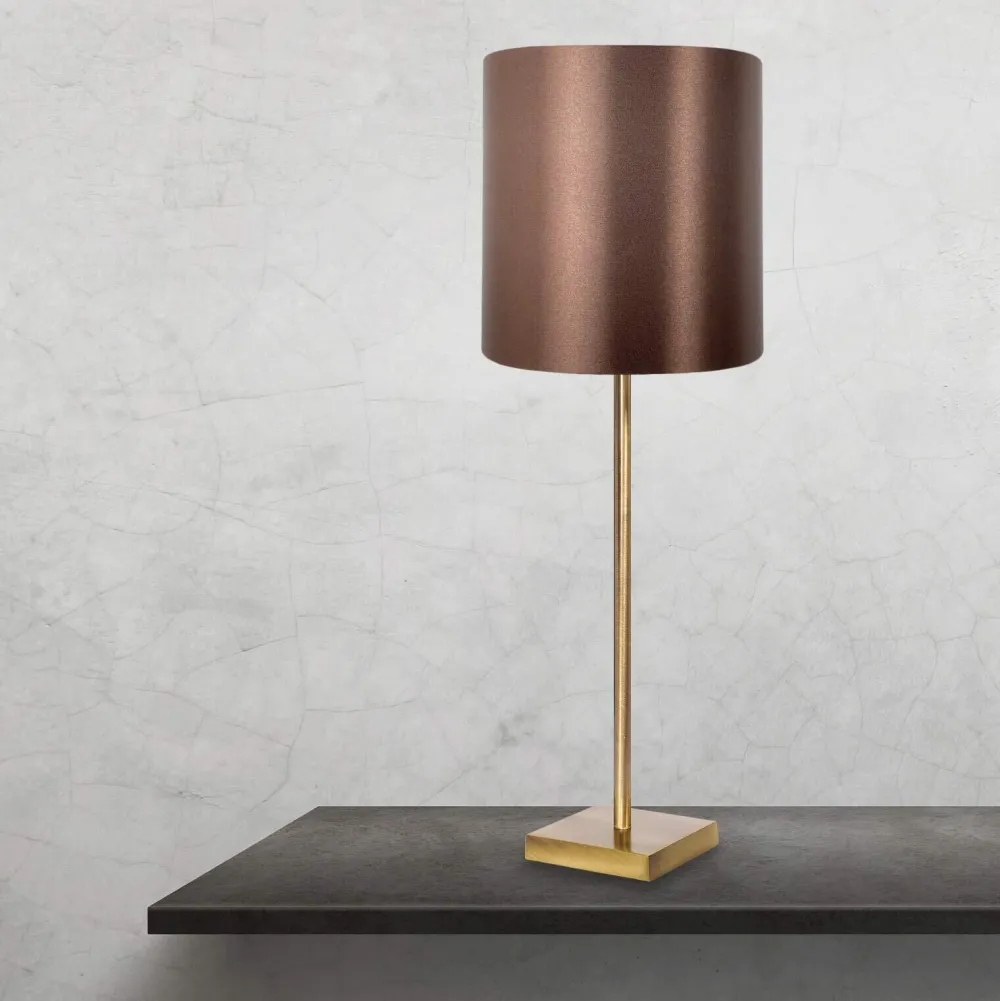 Discount Giovanni Battista Tischlampe E27 68,5 cm Messing Stoff in Bronze hell Braun