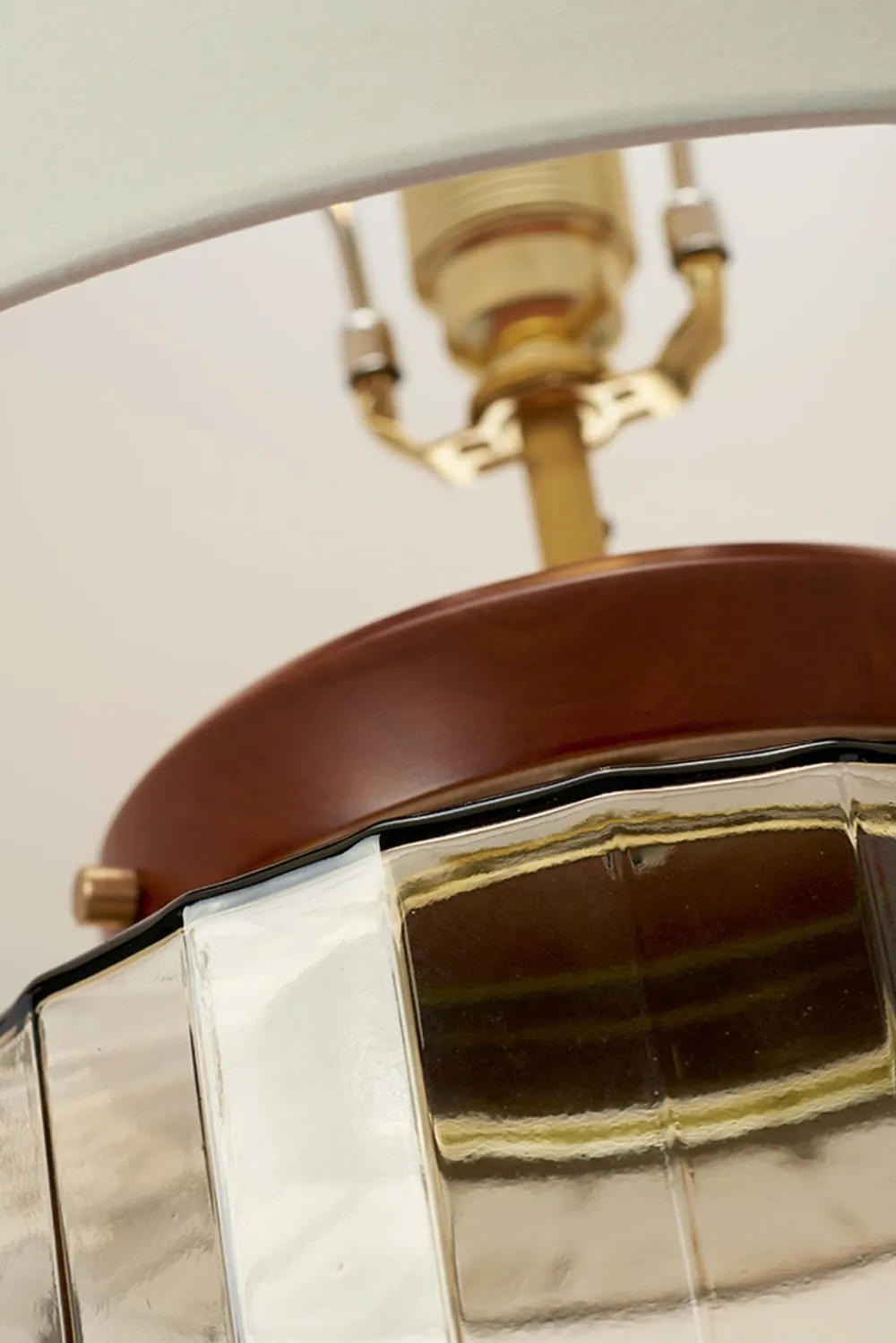 Elstead Tischlampe E27 Retro Design 51 cm Creme Grau Stoff Glas* Tischlampen|Schlafzimmer Lampen