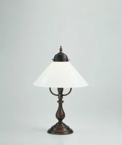 Outlet Berliner Messingleuchten Tischlampe Echt-Messing Antik Glas E27 39 cm blendarm