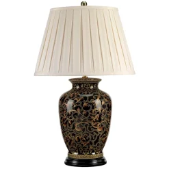 Elstead Tischlampe ELYA Schwarz Gold H:74cm Vintage Lampe* Stofflampen|Designerlampen