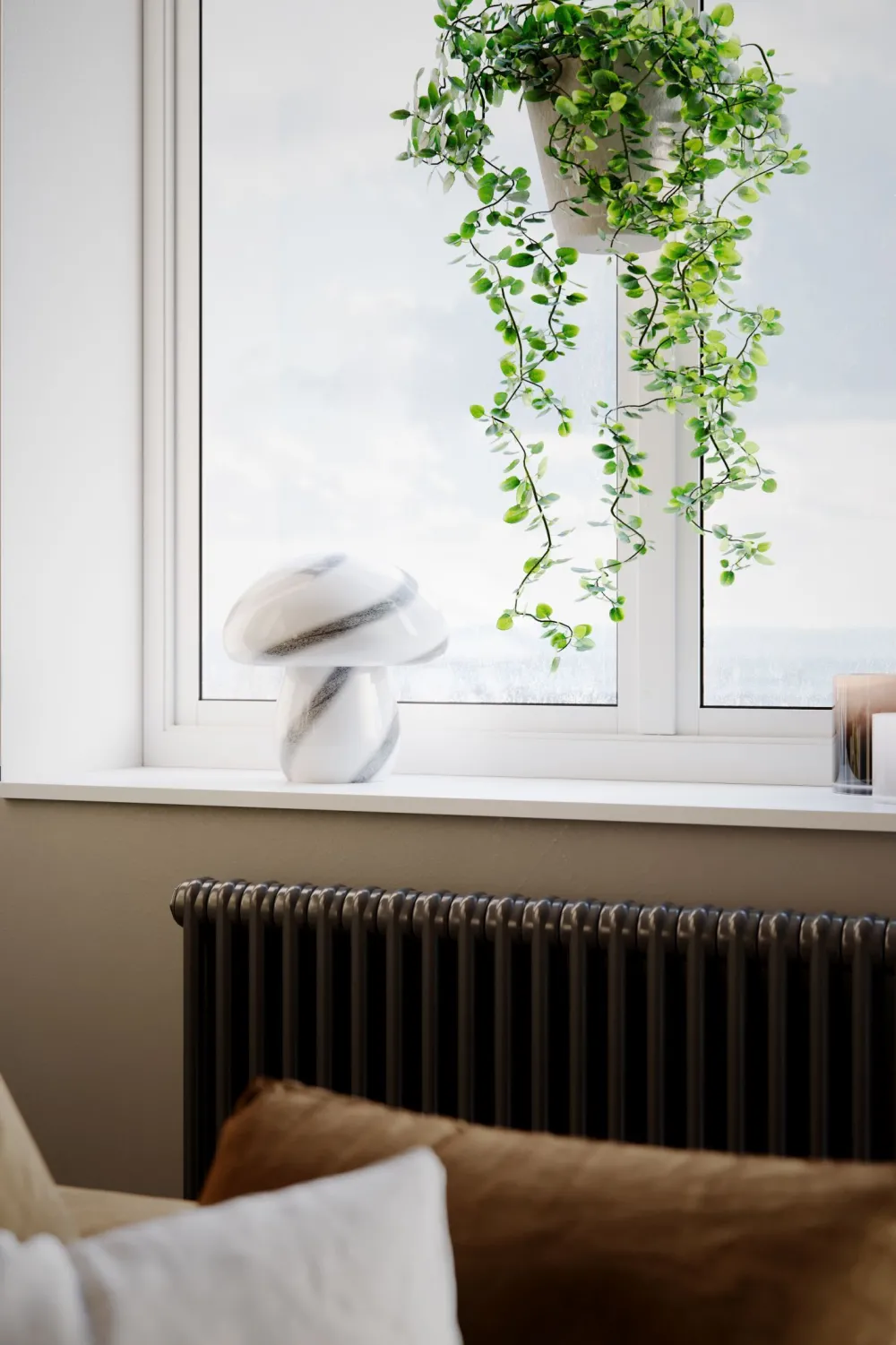 New By Rydéns Tischlampe Glas 30 cm hoch Weiß marmoriert E27 Pilz Look