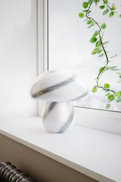 New By Rydéns Tischlampe Glas 30 cm hoch Weiß marmoriert E27 Pilz Look