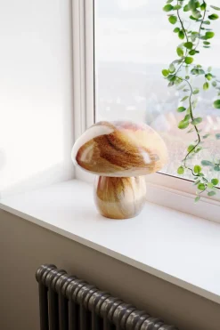 By Rydéns Tischlampe Glas 30 cm hoch Braun marmoriert E27 Pilzdesign* Wohnzimmerlampen|Metall Lampen