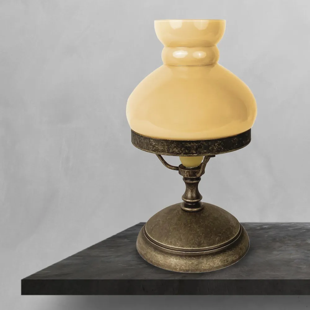 Giovanni Battista Tischlampe Glas Messing 23,5 cm in Bronze Antik Creme E14* Glaslampen|Messinglampen