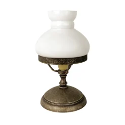 Outlet Giovanni Battista Tischlampe Glas Messing 23,5 cm in Bronze Antik Weiß E14