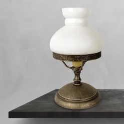 Outlet Giovanni Battista Tischlampe Glas Messing 23,5 cm in Bronze Antik Weiß E14