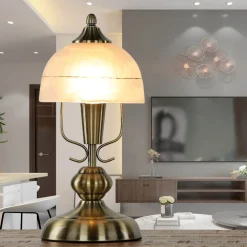 Discount Easylight Tischlampe Glas Metall 35 cm in Bronze Weiß Jugendstil