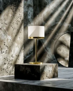 By Rydéns Tischlampe Glas Metall E27 55 cm in Messing Weiß rund* Wohnzimmerlampen|Metall Lampen