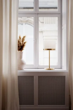 By Rydéns Tischlampe Glas Metall E27 55 cm in Messing Weiß rund* Wohnzimmerlampen|Metall Lampen