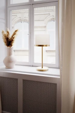 By Rydéns Tischlampe Glas Metall E27 55 cm in Messing Weiß rund* Wohnzimmerlampen|Metall Lampen