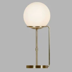 Searchlight Tischlampe Glas Metall in Messing Antik Weiß E27 50 cm* Wohnzimmerlampen|Glaslampen