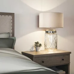 Discount Elstead Tischlampe Glas Stoff 67,5 cm beleuchteter Sockel