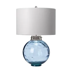 Elstead Tischlampe Glas Stoff E27 55,5 cm Weiß Blau LUBIELA* Schlafzimmer Lampen|Glaslampen