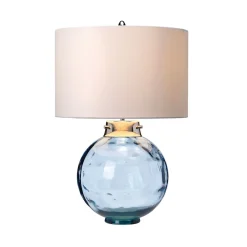 Elstead Tischlampe Glas Stoff E27 55,5 cm Weiß Blau LUBIELA* Schlafzimmer Lampen|Glaslampen
