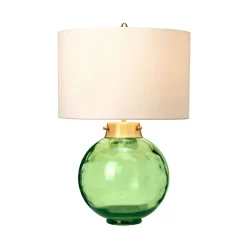 Best Elstead Tischlampe Glas Stoff in Grün Ecru 55,5 cm LUBIELA