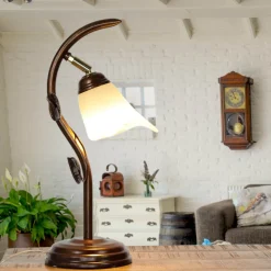 Lamkur Tischlampe Glasschirm Ambiente Shabby Braun antik* Rustikale Lampen|Glaslampen